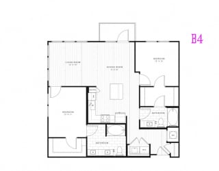 B4, 2 Bed 2 Bath 1144 square feet floor plan