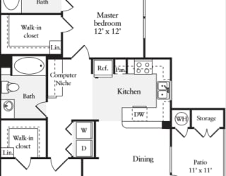 2 Bed 2 Bath 1015 square feet floor plan Plan C