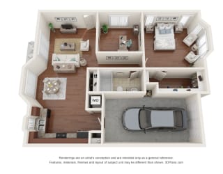Villa Capri 1 bed 1 bath 938 square feet floor plan