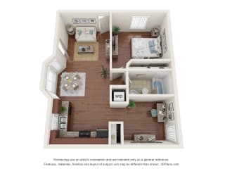 Villa Sienna 1 bed 1 bath 802 square feet floor plan
