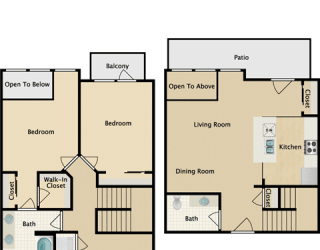 Townhouse C, 2 br, 1.5 ba, 1228 sq. ft.