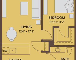 1 bed 1 bath 650 square feet floor plan