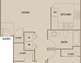 2 Bed 1 Bath 901 square feet floor plan B1B