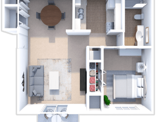 1 bedroom, 1 bath Austrian floor plan at Ashton Pines apartments