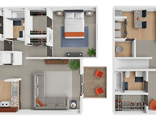 A 4 bedroom 3 bathroom apartment floor plan at the bronco club. Bedrooms rented individually.