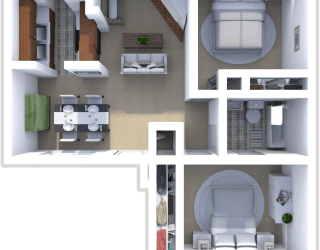 2 bedroom, 1 bath Magnolia floor plan at Saddlecreek Apartments
