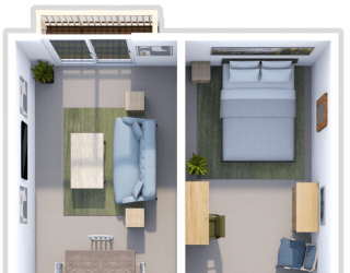 1 bed 1 bath floor plan at sandpiper cove apartments in Sandusky, OH