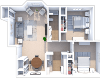 2 bedroom, 1 bath Spruce floor plan at Ashton Pines apartments