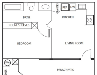 1 Bed Floor Plan at Rio Verde Apartments, Cottonwood, AZ, 86326