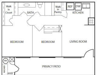 2 Bed Floor Plan at Rio Verde Apartments, Cottonwood, AZ