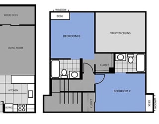 Three Bedroom Floor Plan at Highland Village Apartments, Flagstaff, 86001