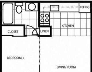 Studio Floor Plan at Pine View Village Apartments, Flagstaff, Arizona