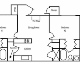 2 Bedroom Floor Plan at Country Club Meadows Apartments, Arizona