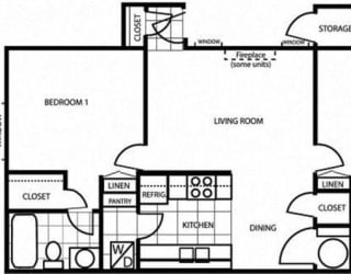 Two Bedroom Floor Plan at Country Club Terrace Apartments, Flagstaff, AZ