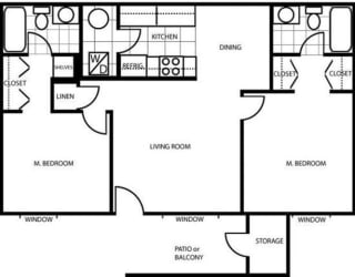 Two Bedroom Floor Plan at Country Club Vista Apartments, Flagstaff
