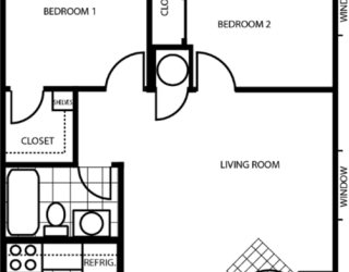 Two Bedroom Floor Plan at Woodlands Village Apartments, Arizona, 86001