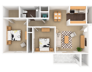 Ruby 2 Bedroom 1 Bathroom, 905 sq. ft., at Barton Farms Apartments and Duplexes in Greenwood, IN 46143