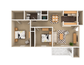 2 Bedroom 1 Bathroom, 899 sq ft, Crane floorplan at Bexley Village, Greenwood, Indiana
