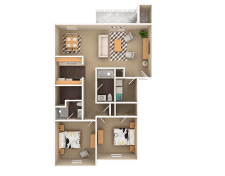 2 Bedroom 2 Bathroom, 1,073 sq ft, Falcon floorplan at Bexley Village, Greenwood, IN, 46143