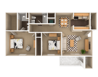 2 Bedroom 2 Bathroom, 987 sq ft, Heron floorplan at Bexley Village, Indiana