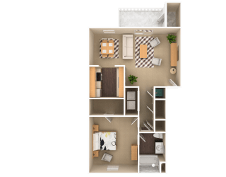 1 Bedroom 1 Bathroom, 744 sq ft, Lark floorplan at Bexley Village, Greenwood, 46143