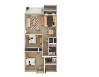 2 Bedroom 2 Bathroom with private entry, 987 sq ft, Quail floorplan at Bexley Village, Indiana, 46143