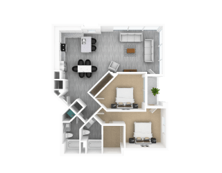 Luxury 2 Bed 2 Bath, 1,436 sqft, 3D Floorplan at The Whit in Indianapolis, IN 46204