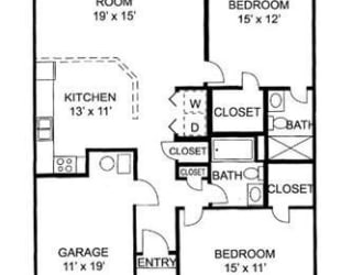 Diamond 2 Bedroom 2 Bathroom Duplex, 1077 sq. ft., at Barton Farms Apartments and Duplexes in Greenwood, IN 46143