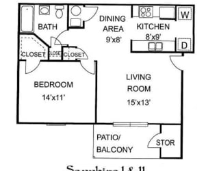 Sapphire 1 Bedroom 1 Bathroom, 730 sq. ft., at Barton Farms in Greenwood, IN 46143