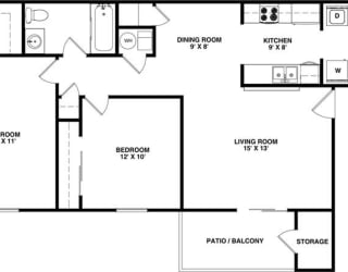 2 Bedroom 1 Bathroom, 899 sq ft, Crane floorplan  at Bexley Village, Greenwood, Indiana