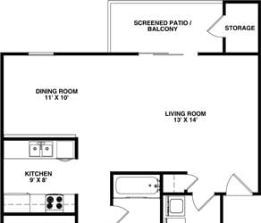 2 Bedroom 2 Bathroom, 1,073 sq ft, Falcon floorplan  at Bexley Village, Greenwood, IN, 46143