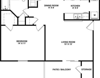 1 Bedroom 1 Bathroom, 680 sq ft, Finch floorplan at Bexley Village, Greenwood, IN, 46143