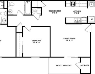2 Bedroom 2 Bathroom, 987 sq ft, Heron floorplan at Bexley Village, Indiana