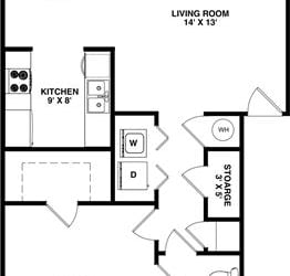 1 Bedroom 1 Bathroom, 744 sq ft, Lark floorplan at Bexley Village, Greenwood, 46143