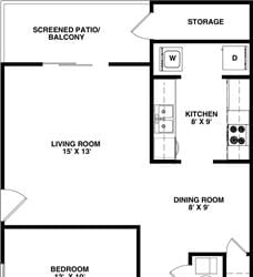 2 Bedroom 2 Bathroom with private entry, 987 sq ft, Quail floorplan at Bexley Village, Indiana, 46143