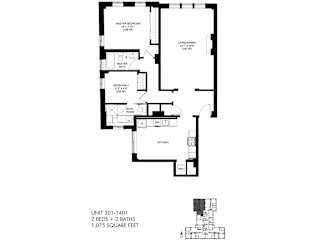 1075 SQFT 2 Bed 2 Bath Floor Plan at Park Heights by the Lake Apartments, Chicago, 60649