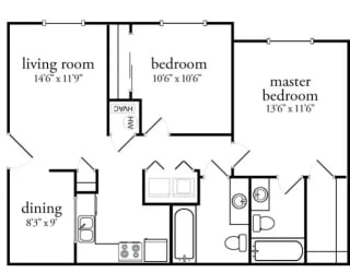 2 bed 2 bath Floor Plan at Meadow View Apartments and Townhomes, Springboro, Ohio