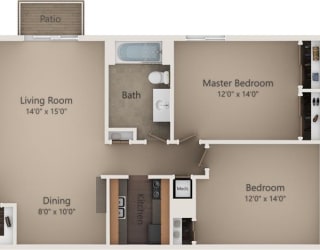 The BirchIII Floor Plan at Camelot East Apartments, Fairfield