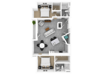 Luxury 2 Bed 2 Bath, 1,224 sqft, 3D Floorplan at The Whit in Indianapolis, IN 46204