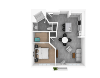 Luxury 1 Bedroom 1 Bathroom, 908 sqft, 3D Floorplan at The Whit in Indianapolis, IN 46204