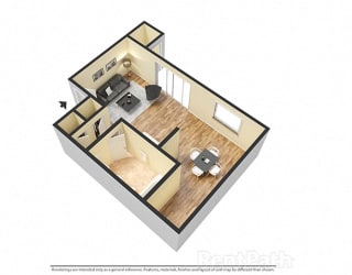 Studio 3D View at Pickwick Farms Apartments, Indianapolis, IN, 46260