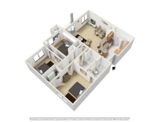 3 Bedroom 2 Bathroom, 1,250 sqft, The Lakefront 3D floorplan at Creekside at Meadowbrook in Lowell, IN 46356
