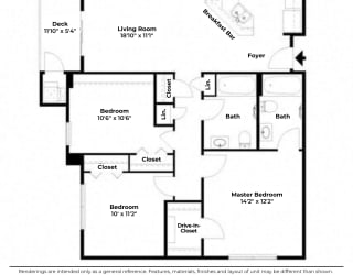 3 Bedroom 2 Bathroom, 1,250 sqft, The Lakefront 2D floorplan at Creekside at Meadowbrook in Lowell, IN 46356