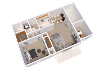 1 Bedroom 1 Bathroom Plus Den Floor Plan at The Lodge Apartments, Indianapolis, IN