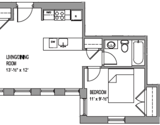 a floor plan of a small house with a bedroom and a living room