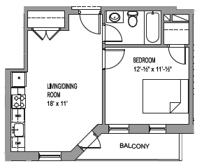 a floor plan of a small house with a bedroom and a living room