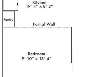 Floor plan layout of 745 sf studio apartment.