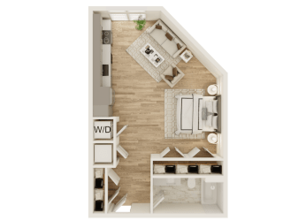 a floor plan of a small apartment with a bedroom and a bathroom