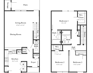a floor plan of two different floors of a house