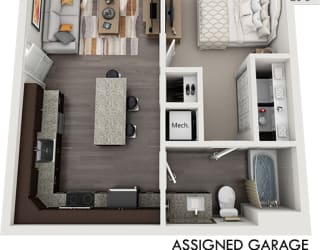 a 1 bedroom house plan has a bathroom and a living room